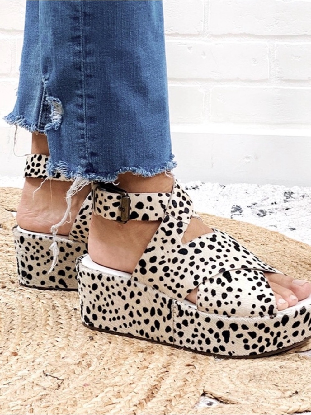 Matisse Dalmatian Print Platform Sandals in Cream and Black